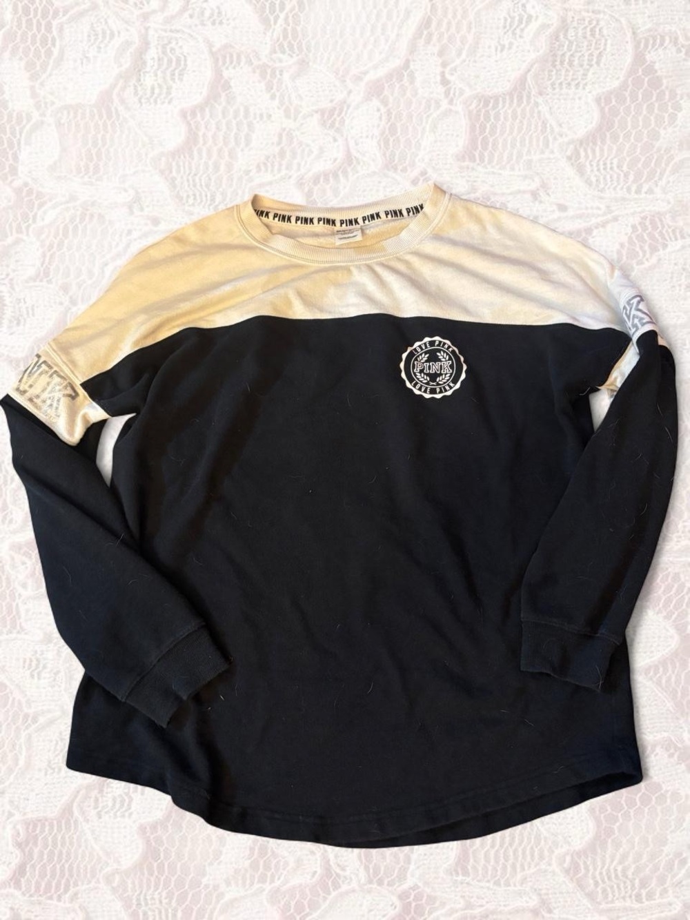 PINK Victoria's Secret Colorblock Crewneck Sweatshirt - Black and Cream